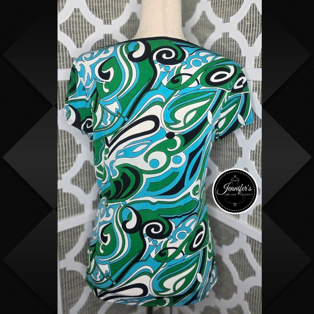 3/$30 Susan Lawrence Multicolored Swirl Print V Neck Empire Waist Top Size PL - Picture 7 of 10